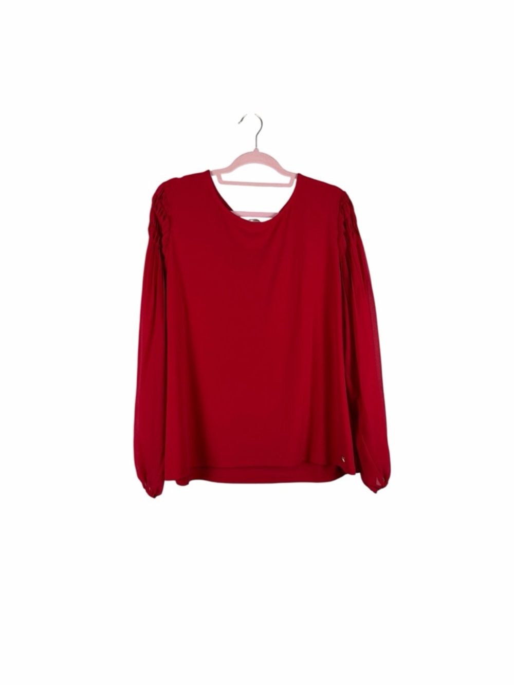 Calvin Klein Red Pleated Sheer Sleeve Blouse Size XL